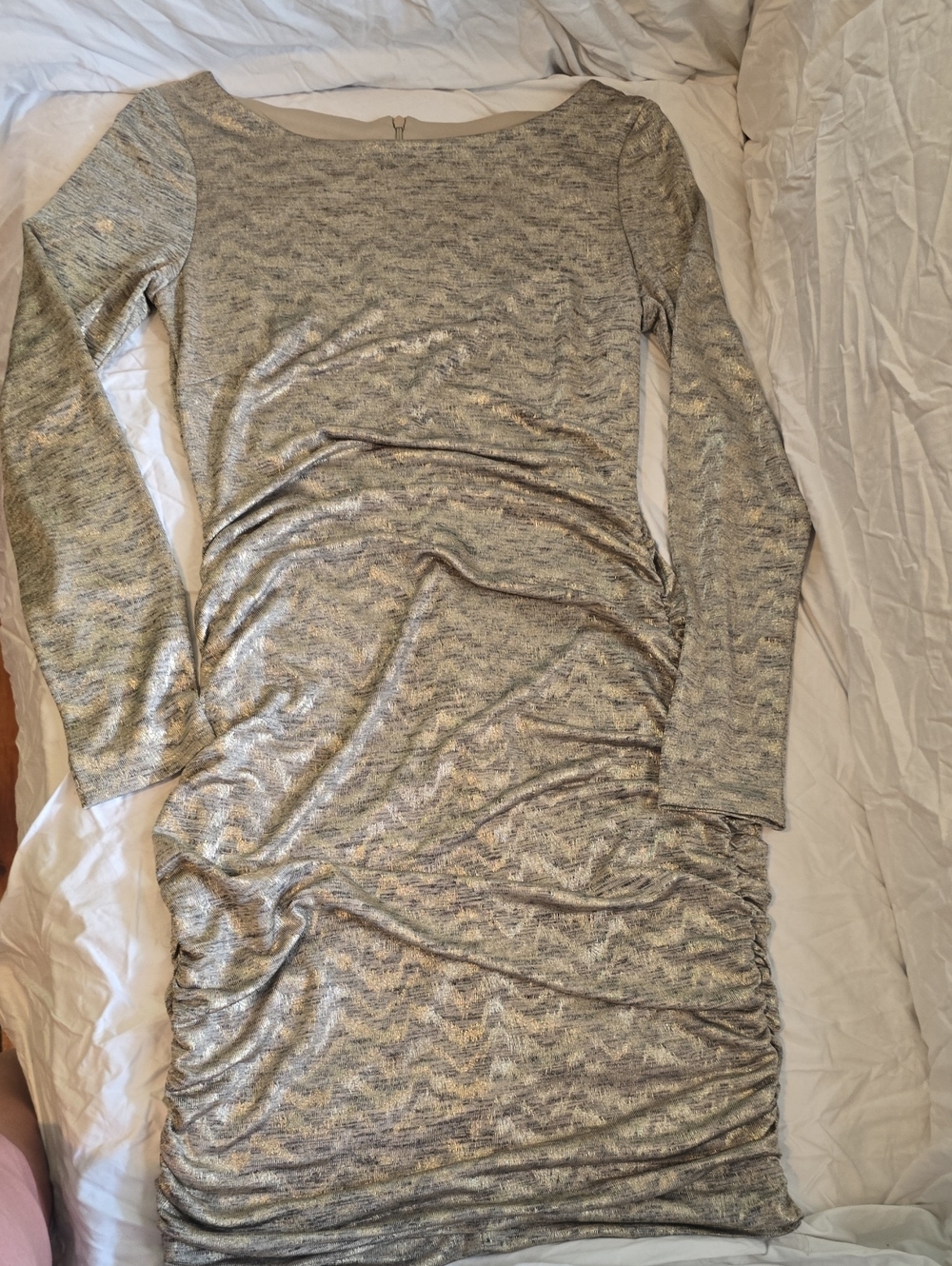 Vince Camuto Metallic Gold Long-Sleeve Ruched Bodycon Dress NWOT